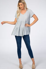 Heather Grey Swiss Dot Tiered Top