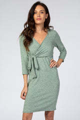 Mint Brushed Knit Wrap Fitted Nursing Dress