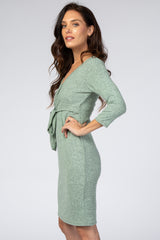 Mint Brushed Knit Wrap Fitted Nursing Dress