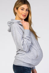 Heather Grey Basic Hooded Maternity Sweatshirt