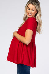 Red Swiss Dot Peplum Maternity Top