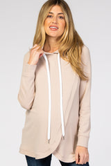 Light Taupe Layered Front Maternity/Nursing Fleece Hoodie