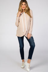 Light Taupe Layered Front Maternity/Nursing Fleece Hoodie