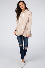 Light Taupe Layered Front Nursing Fleece Hoodie