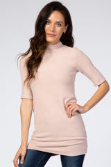 Light Pink Soft Brushed Knit Mock Neck Maternity Top