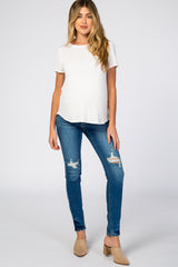 Blue Distressed Side Insert Maternity Jeans