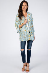 Light Blue Floral Ruffle Hem Cover Up