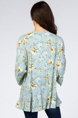 Light Blue Floral Ruffle Hem Cover Up