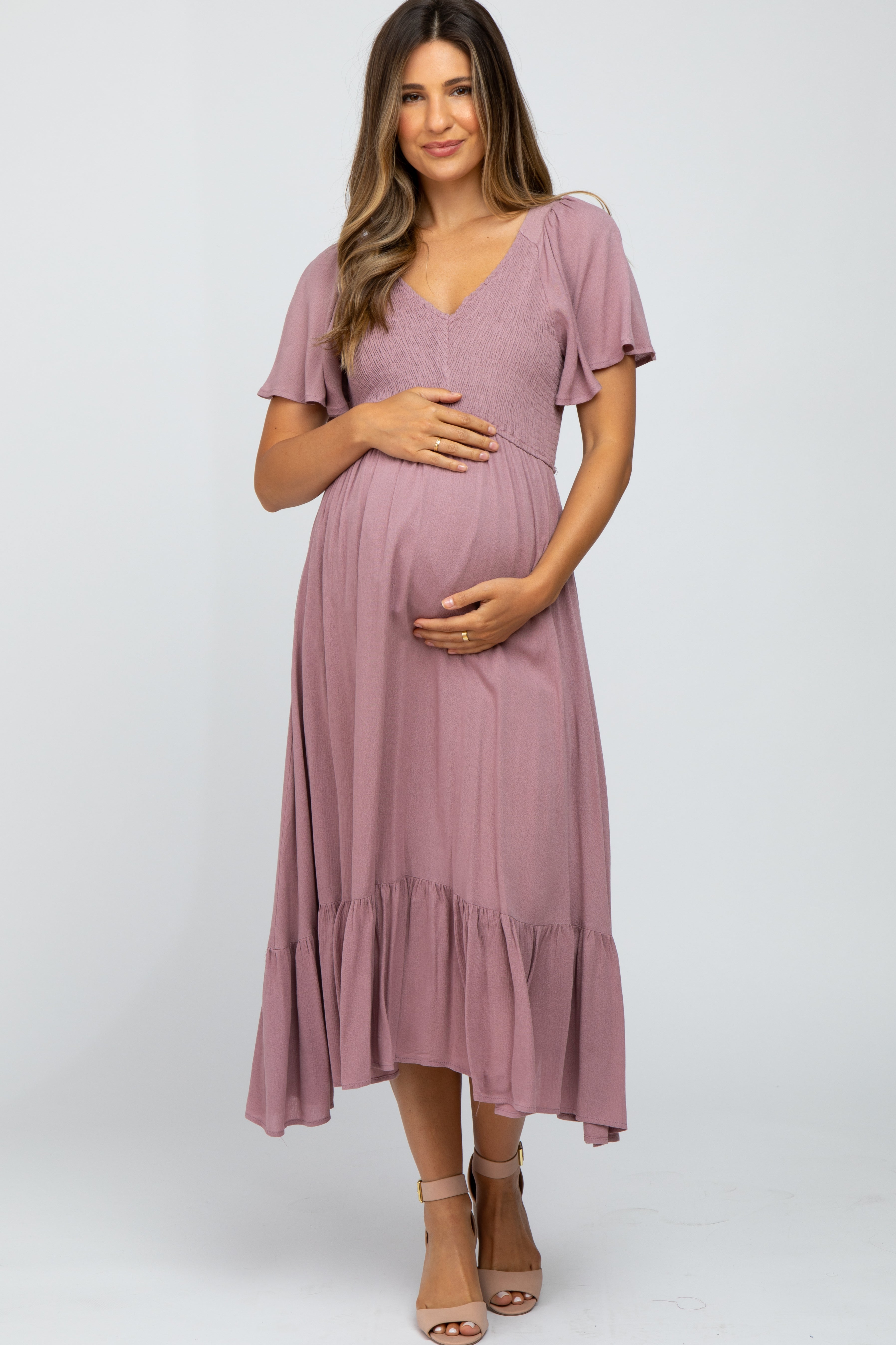 ASOS Maternity Nursing Crop Top Plisse Midi online Dress Mauve