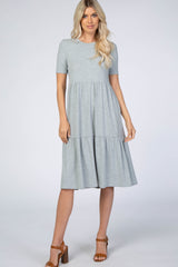 Heather Grey Ribbed Tiered Dress