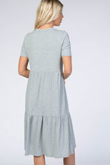 Heather Grey Ribbed Tiered Dress