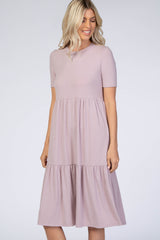 Lavender Ribbed Tiered Dress