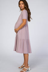 Lavender Ribbed Tiered Maternity Dress