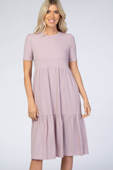 Lavender Ribbed Tiered Dress