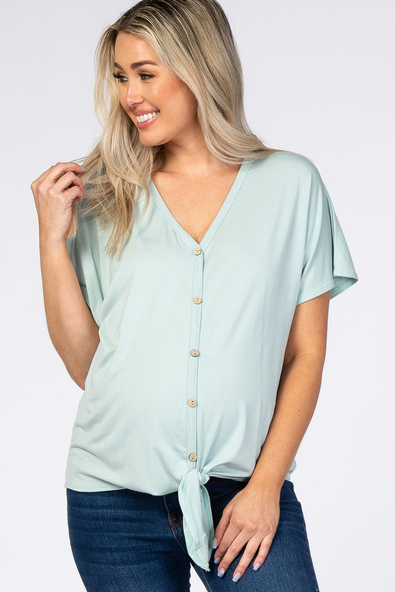 Mint Tie Front Short Sleeve Maternity Top – PinkBlush