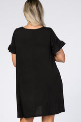 Black Ruffle Sleeve Swing Maternity Dress