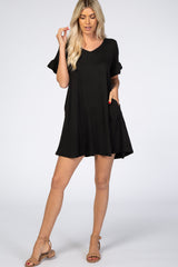 Black Ruffle Sleeve Swing Maternity Dress