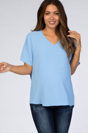 Light Blue Short Sleeve Maternity Blouse