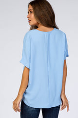 Light Blue Short Sleeve Maternity Blouse