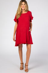 Red Fringe Linen Maternity Dress