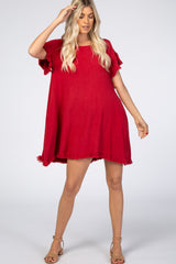 Red Fringe Linen Maternity Dress