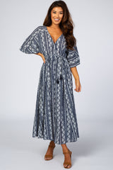 Navy Printed V-Neck Maternity Midi Dress