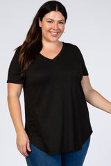 Black V-Neck Short Sleeve Maternity Plus Top