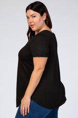 Black V-Neck Short Sleeve Plus Top