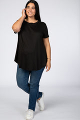 Black Round Hem Short Sleeve Maternity Plus Top