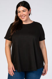 Black Round Hem Short Sleeve Plus Top