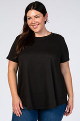 Black Round Hem Short Sleeve Maternity Plus Top