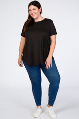 Black Round Hem Short Sleeve Plus Top