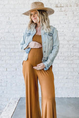 Camel Cross Back Wide Leg Maternity Jumpsuit