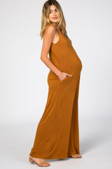 Camel Cross Back Wide Leg Maternity Jumpsuit