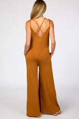 Camel Cross Back Wide Leg Maternity Jumpsuit