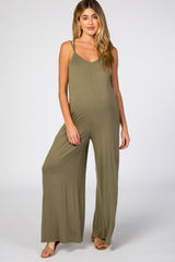 Light Olive Cross Back Wide Leg Maternity Jumpsuit