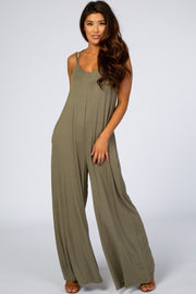 Light Olive Cross Back Wide Leg Jumpsuit