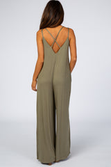 Light Olive Cross Back Wide Leg Jumpsuit