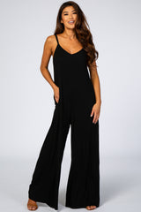 Black Cross Back Wide Leg Maternity Jumpsuit