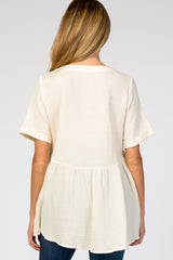 Ivory Soft Linen Button Front Maternity Top