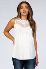 White Lace Inset Maternity Tank Top