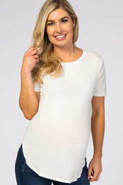 Ivory Ribbed Round Hem Maternity Top