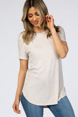 Beige Ribbed Round Hem Maternity Top