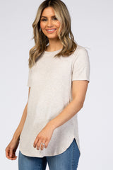 Beige Ribbed Round Hem Top