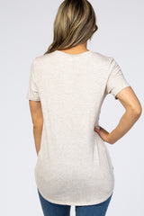 Beige Ribbed Round Hem Top