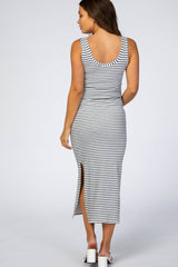 Ivory Striped Sleeveless Maternity Maxi Dress