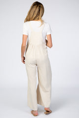 Beige Linen Maternity Overalls