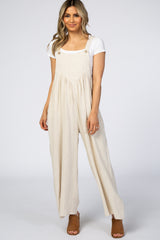 Beige Linen Maternity Overalls