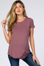 Mauve Layered Wrap Front Maternity Nursing Top