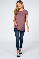 Mauve Layered Wrap Front Maternity Nursing Top